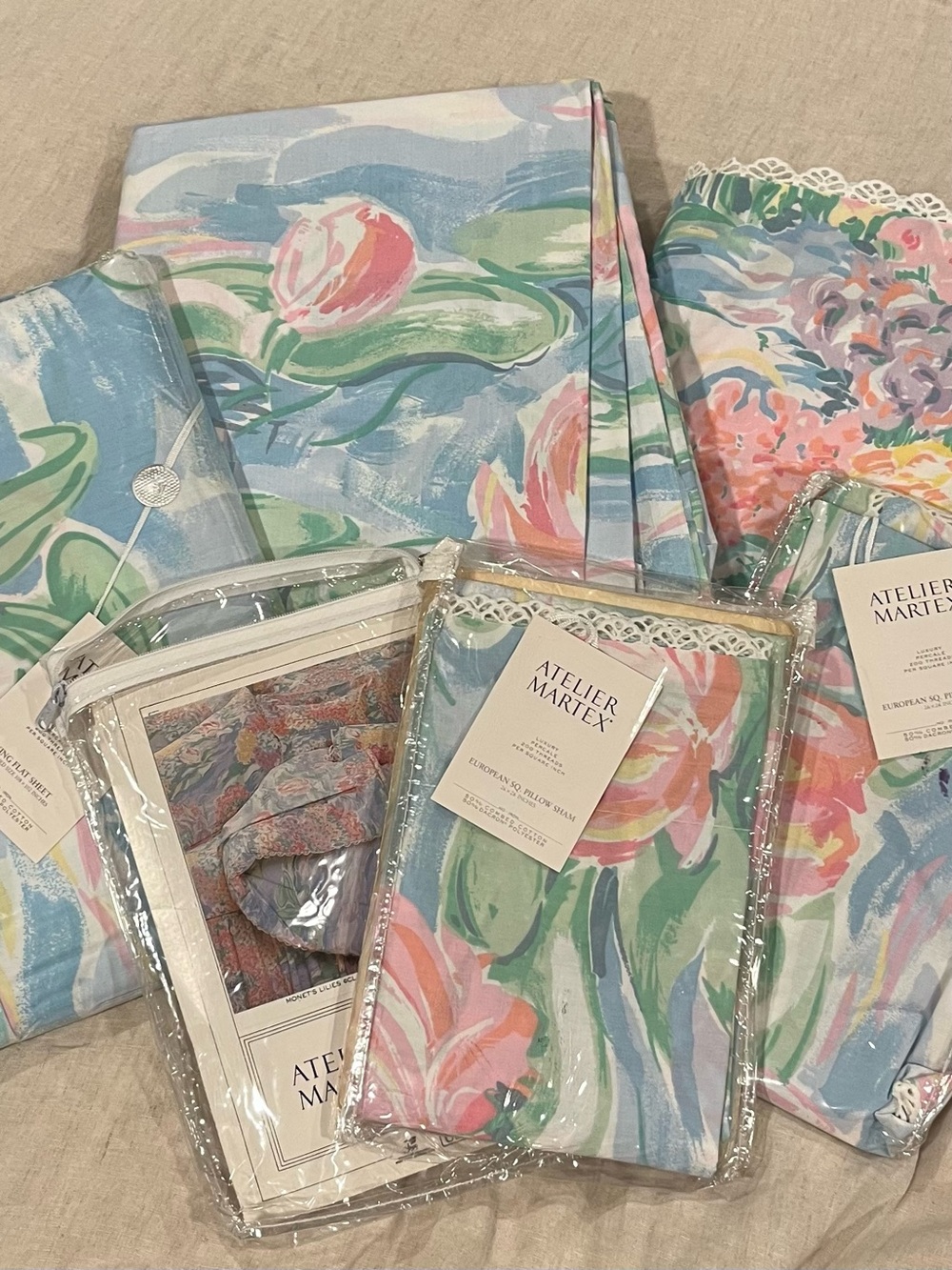 NIP Vintage MONET Water Lilies Atelier Martex KING Sheets and Shams
